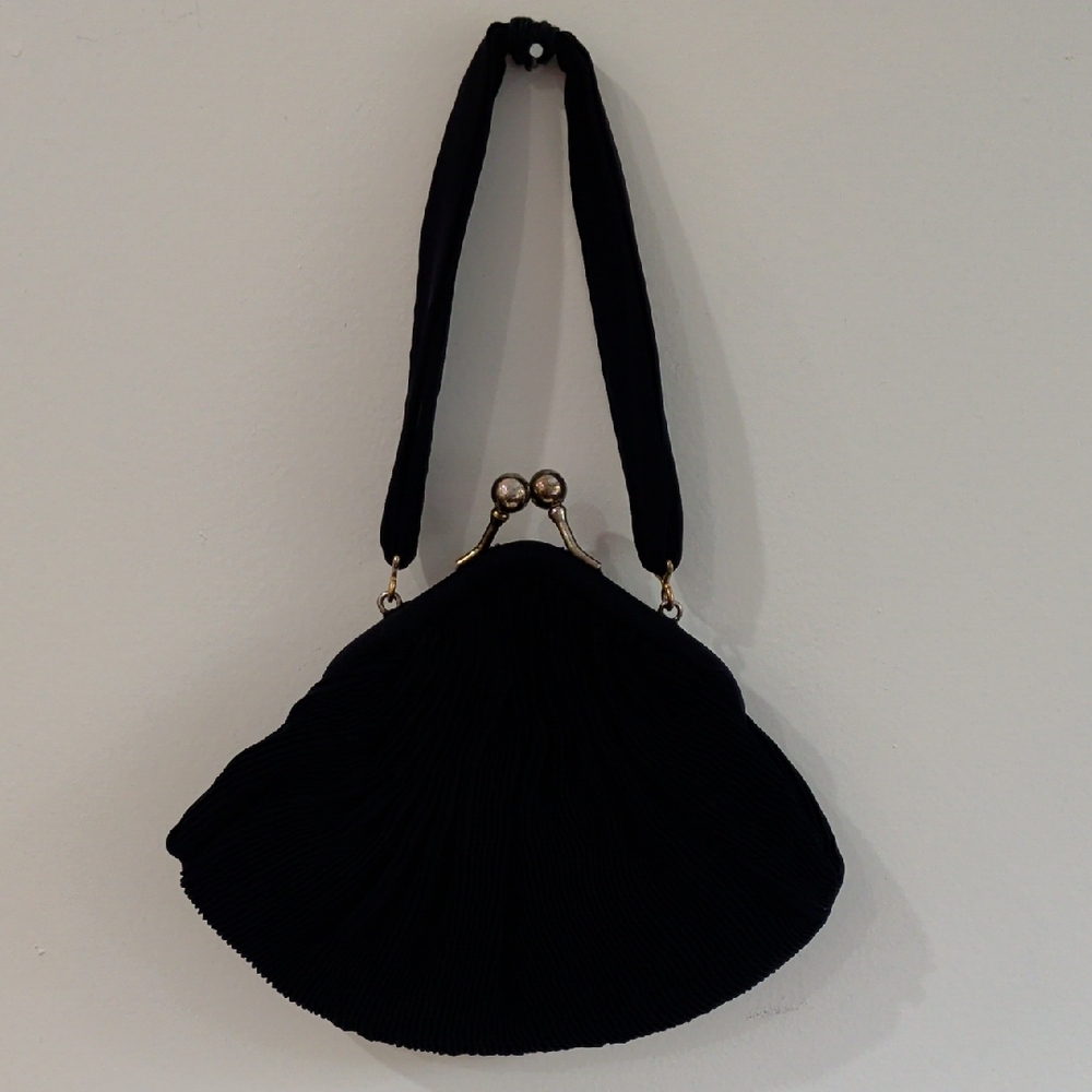 Vintage Navy Blue Silk Pleated Evening Bag